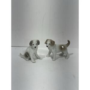 Lot Of 2 Vintage Made‎ in Japan White Gray Dog Figure Porcelain Dogs Puppies